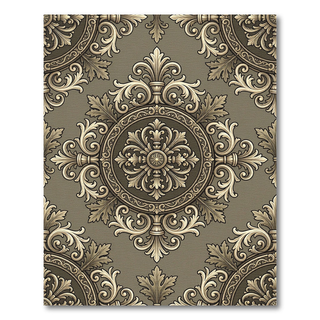 Antique Gold Scrollwork Damask medallions Rug