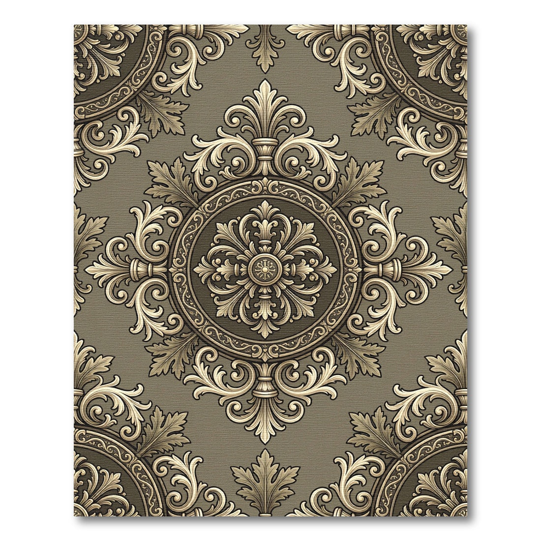 Antique Gold Scrollwork Damask medallions Rug