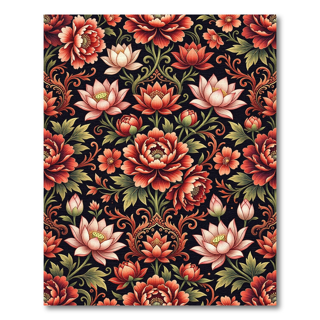 Radiant Red Floral Lotus Garden Rug