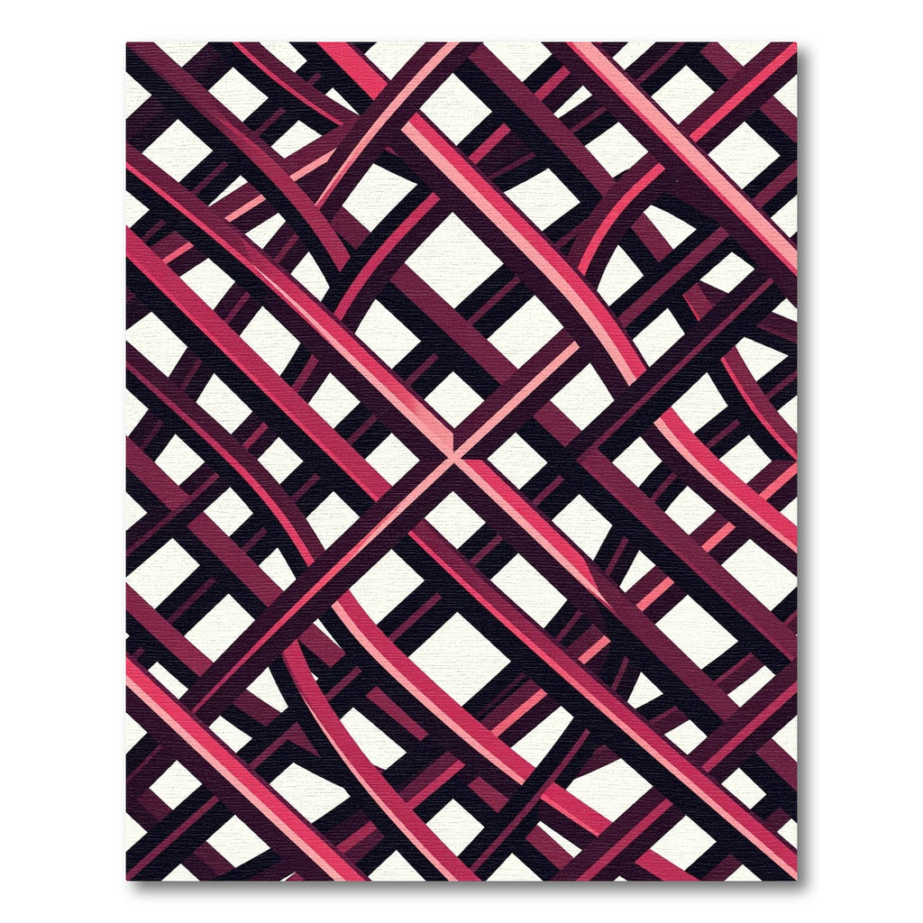 Modern Magenta Intersecting Linear Grid Rug