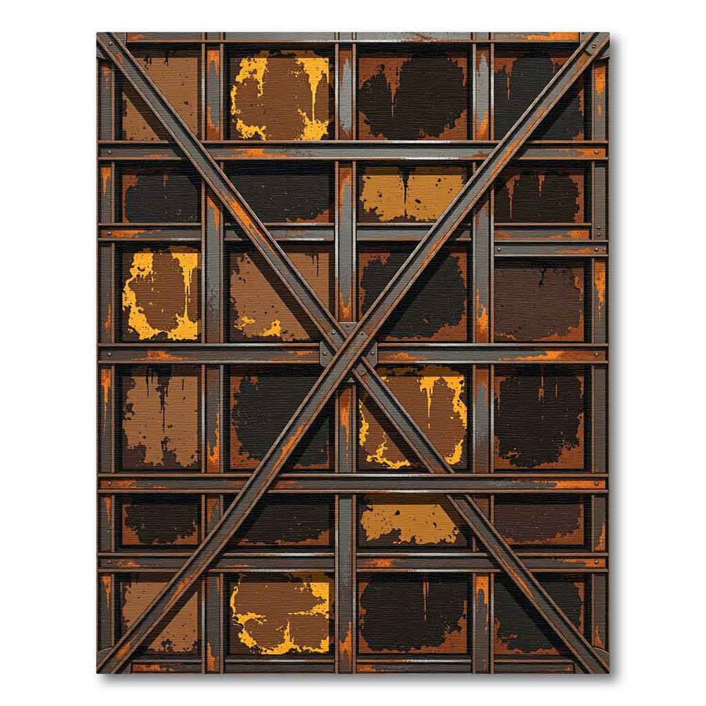 Industrial Rusty Grungy Grid Rug