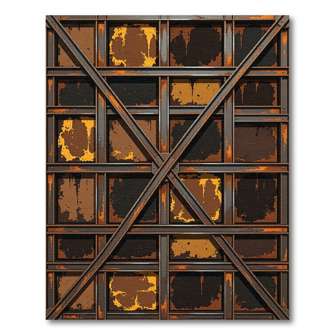 Industrial Rusty Grungy Grid Rug