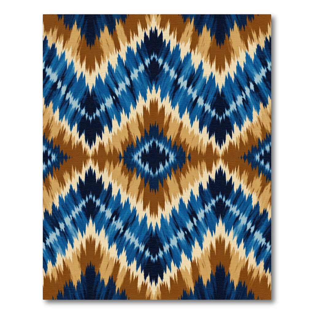 Blue Brown Zigzag Ikat Rug