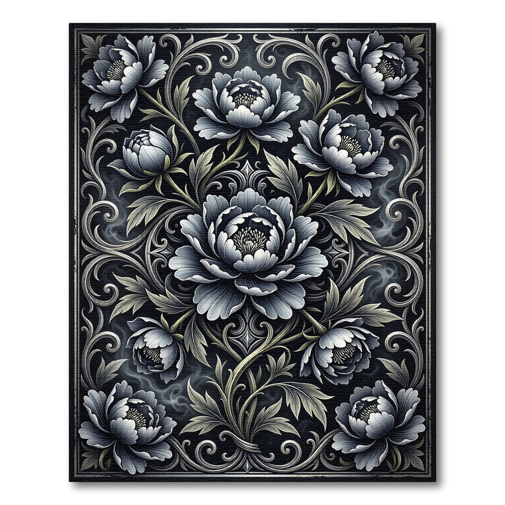 Elegant Monochrome Floral Peony Arrangement Rug