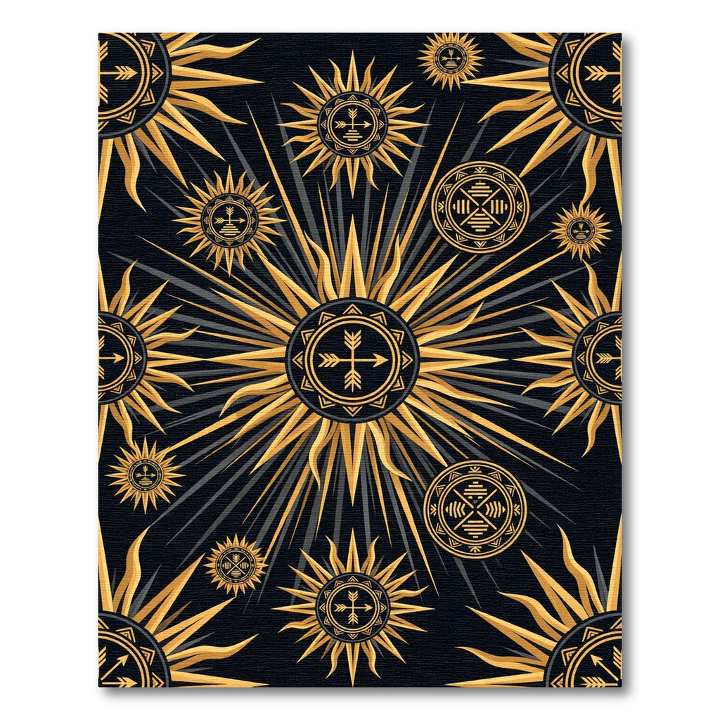 Celestial Golden Arrow Sunburst Black Rug