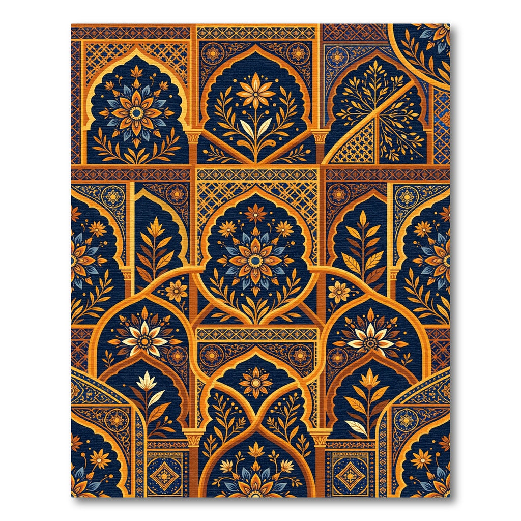 Rich Navy Golden Arch Floral Rug
