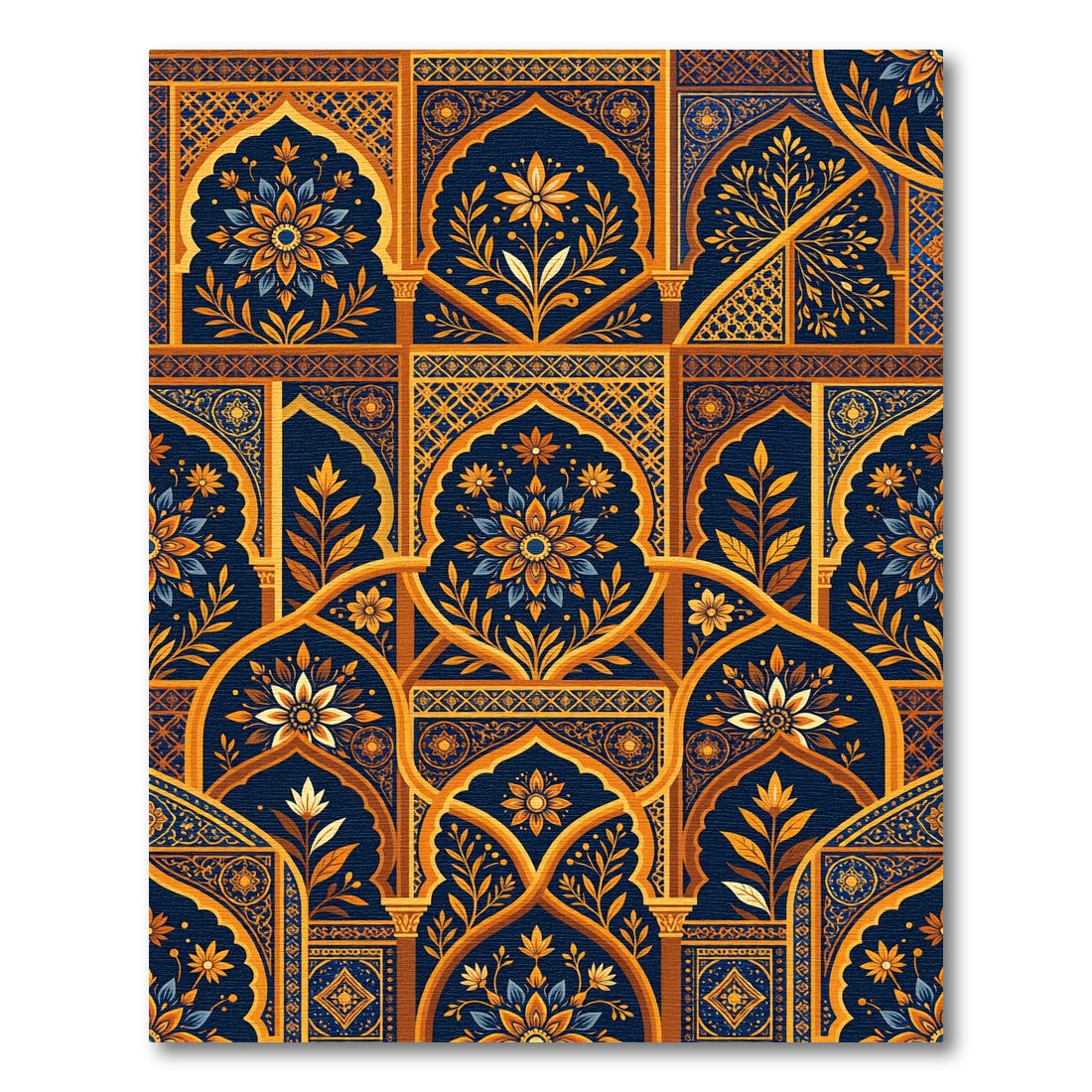 Rich Navy Golden Arch Floral Rug