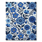 Intricate Navy Blue Botanical Floral Vine Rug