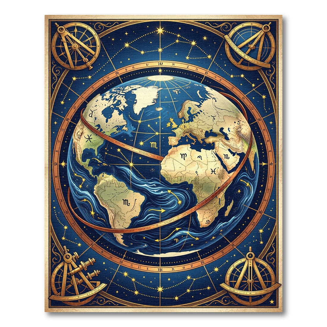 Vintage Celestial Earth Constellation Rug