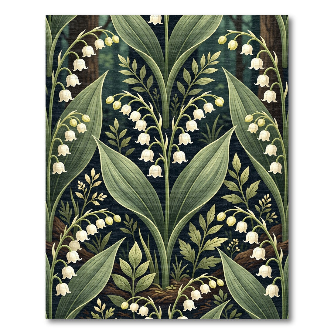 Elegant Dark Botanical Lily Valley Rug