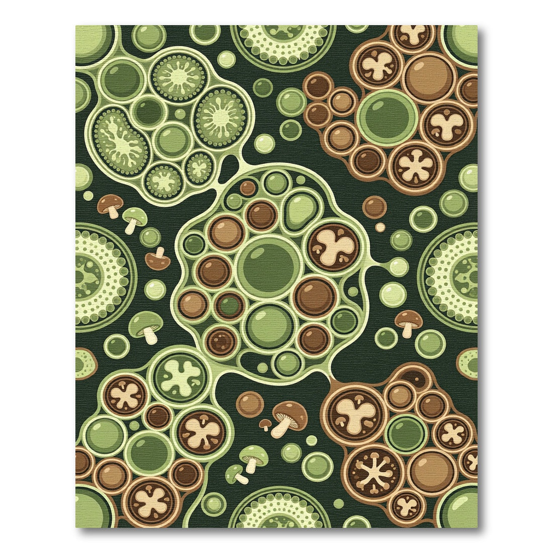 Earthy Green Brown Mushroom Clusters Rug