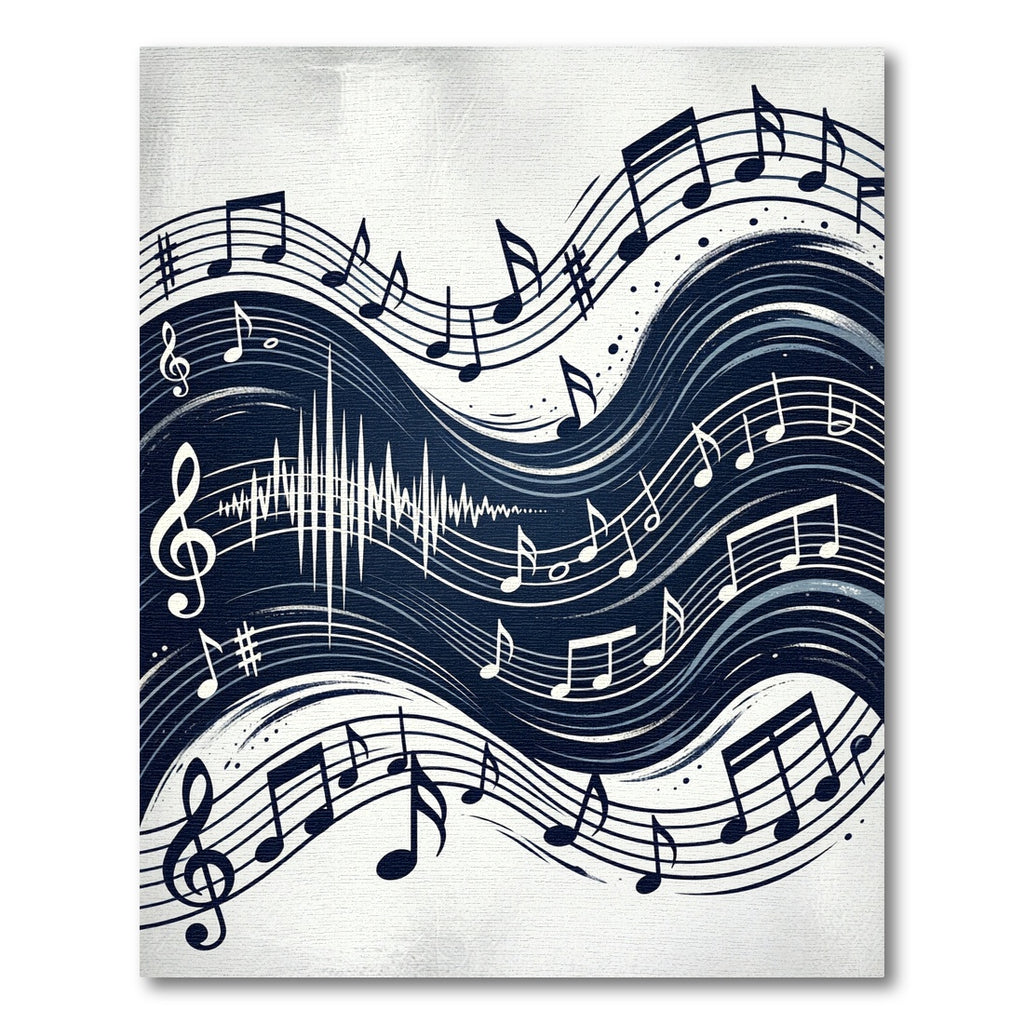 Abstract Navy Musical Wave Art Rug