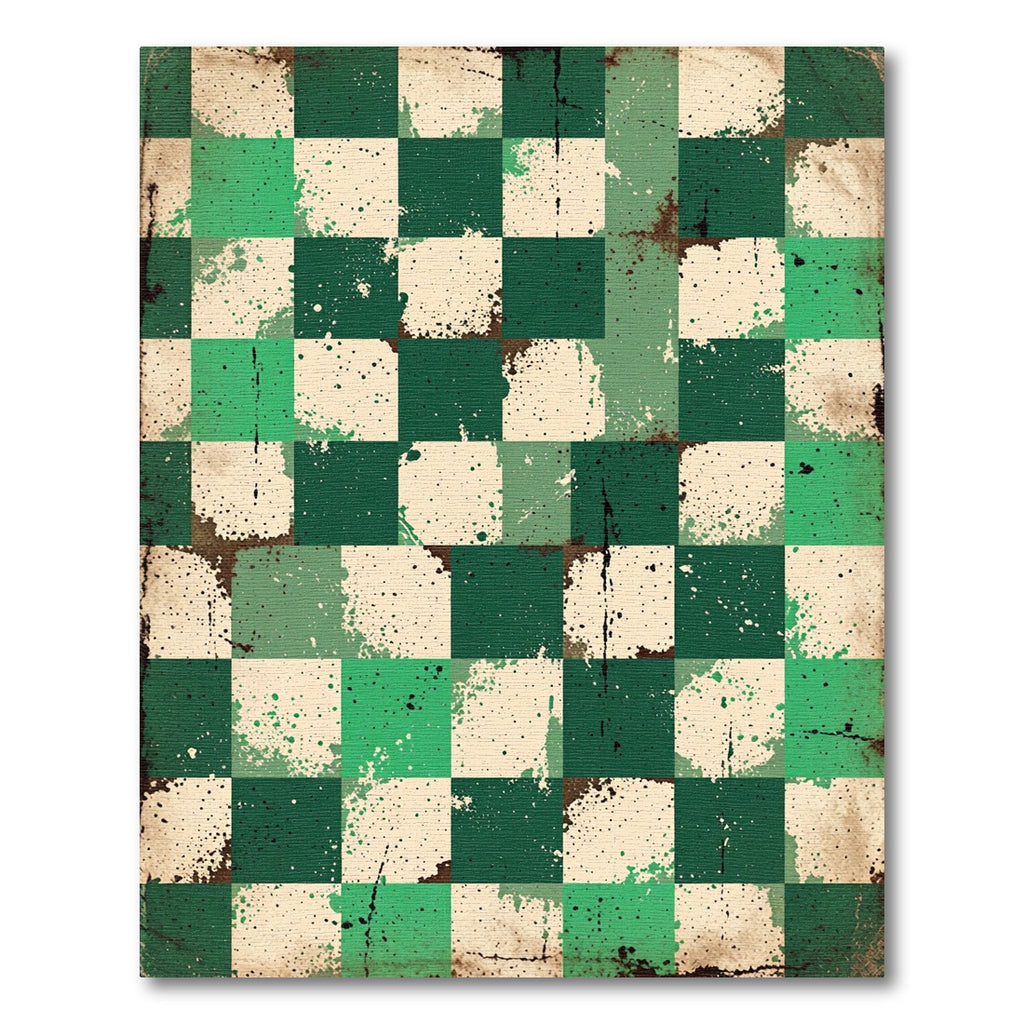 Vibrant Green Splatter Checkered Rug