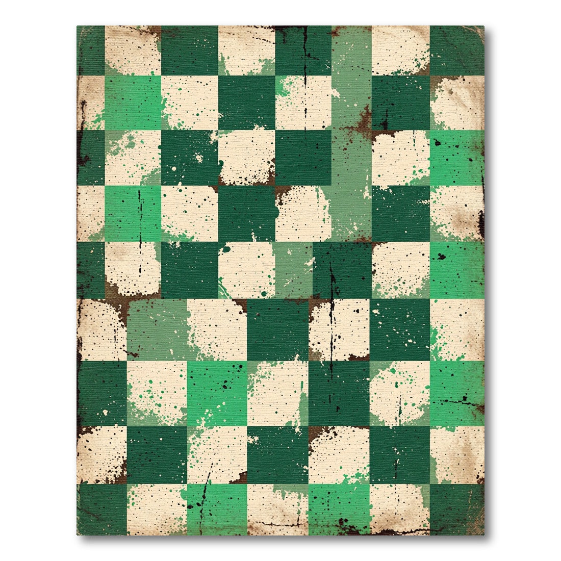 Vibrant Green Splatter Checkered Rug