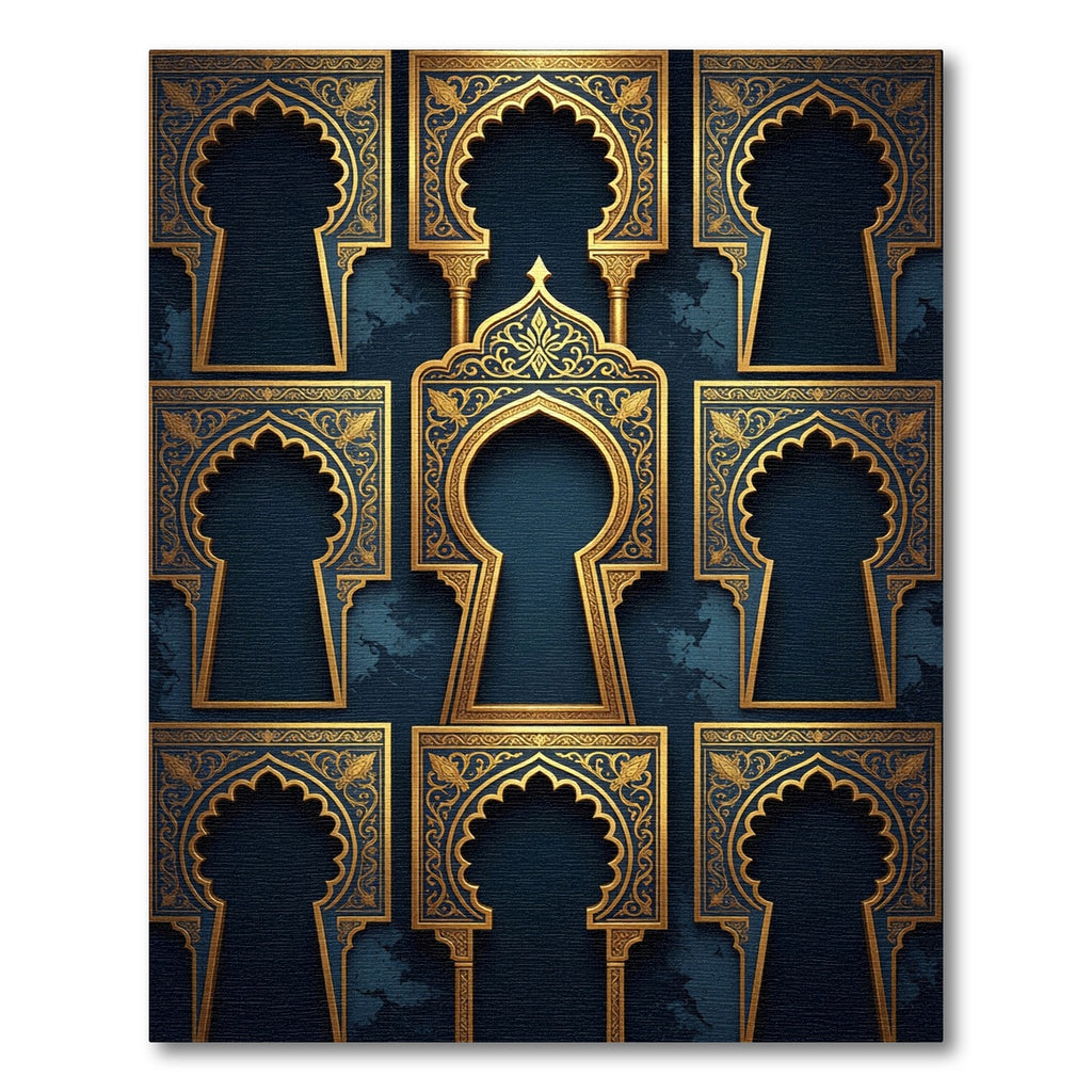 Golden Arched Lattice Navy Backdrop Rug