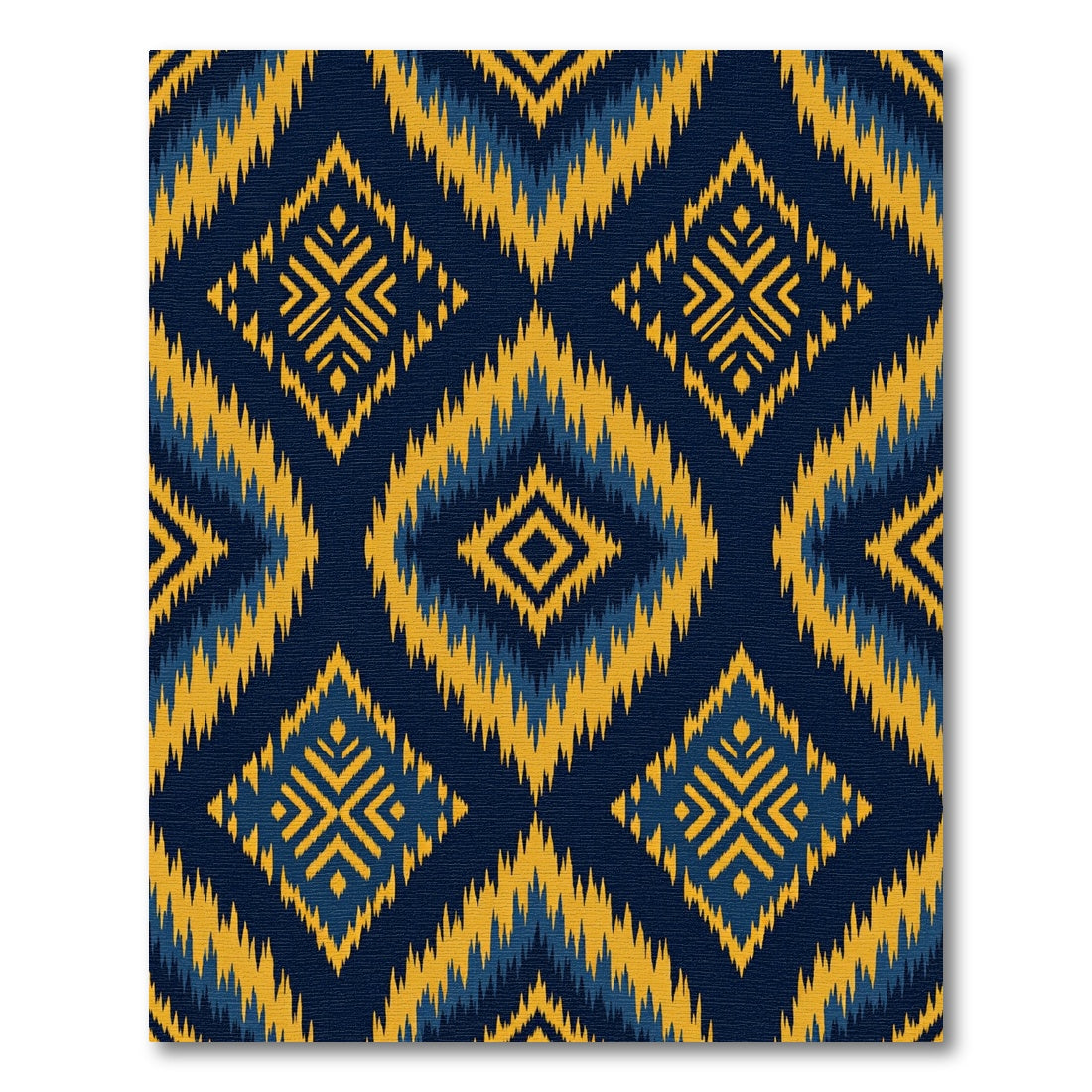 Navy Blue Yellow Ikat Diamond Rug