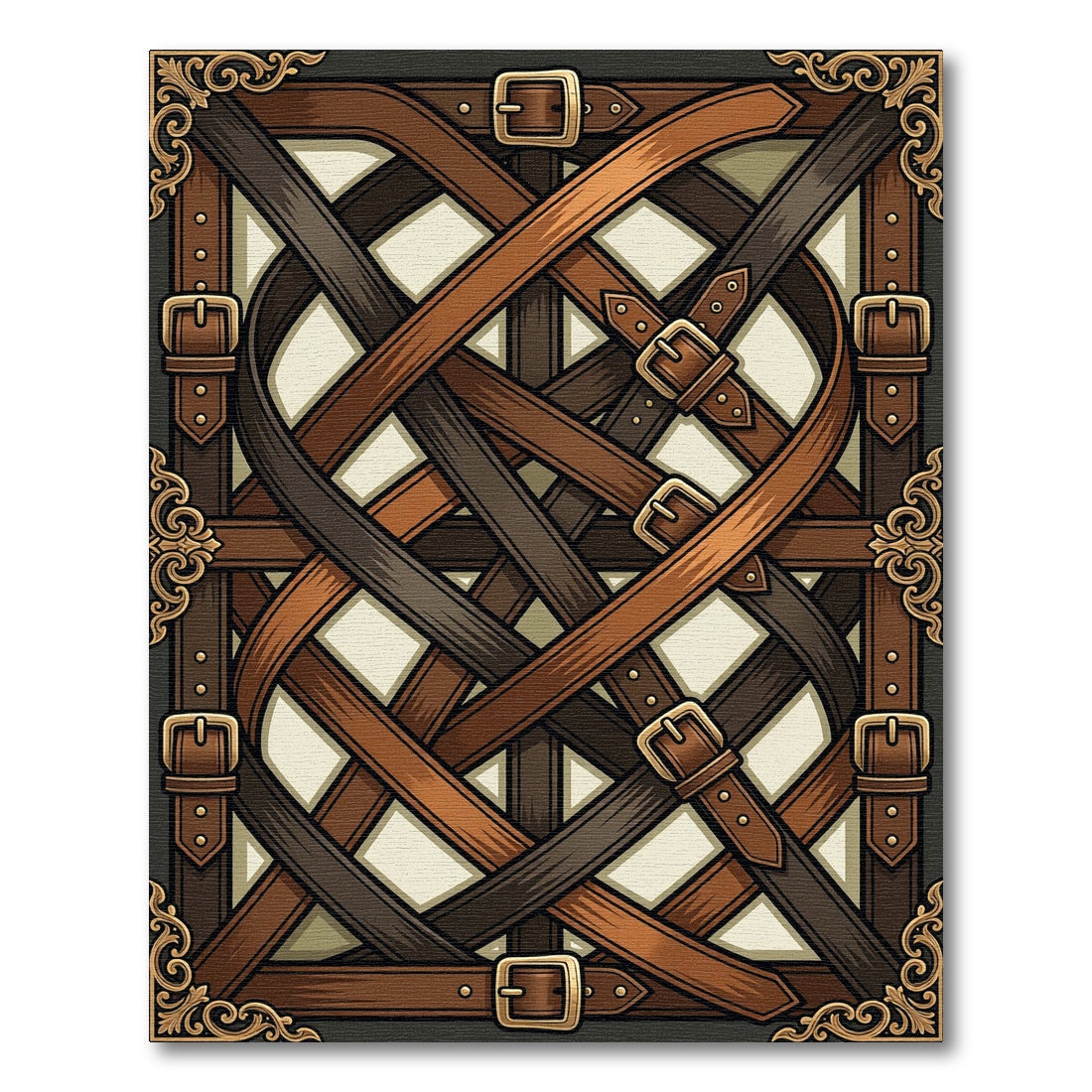 Leather Buckles Straps Intertwined Composition Rug
