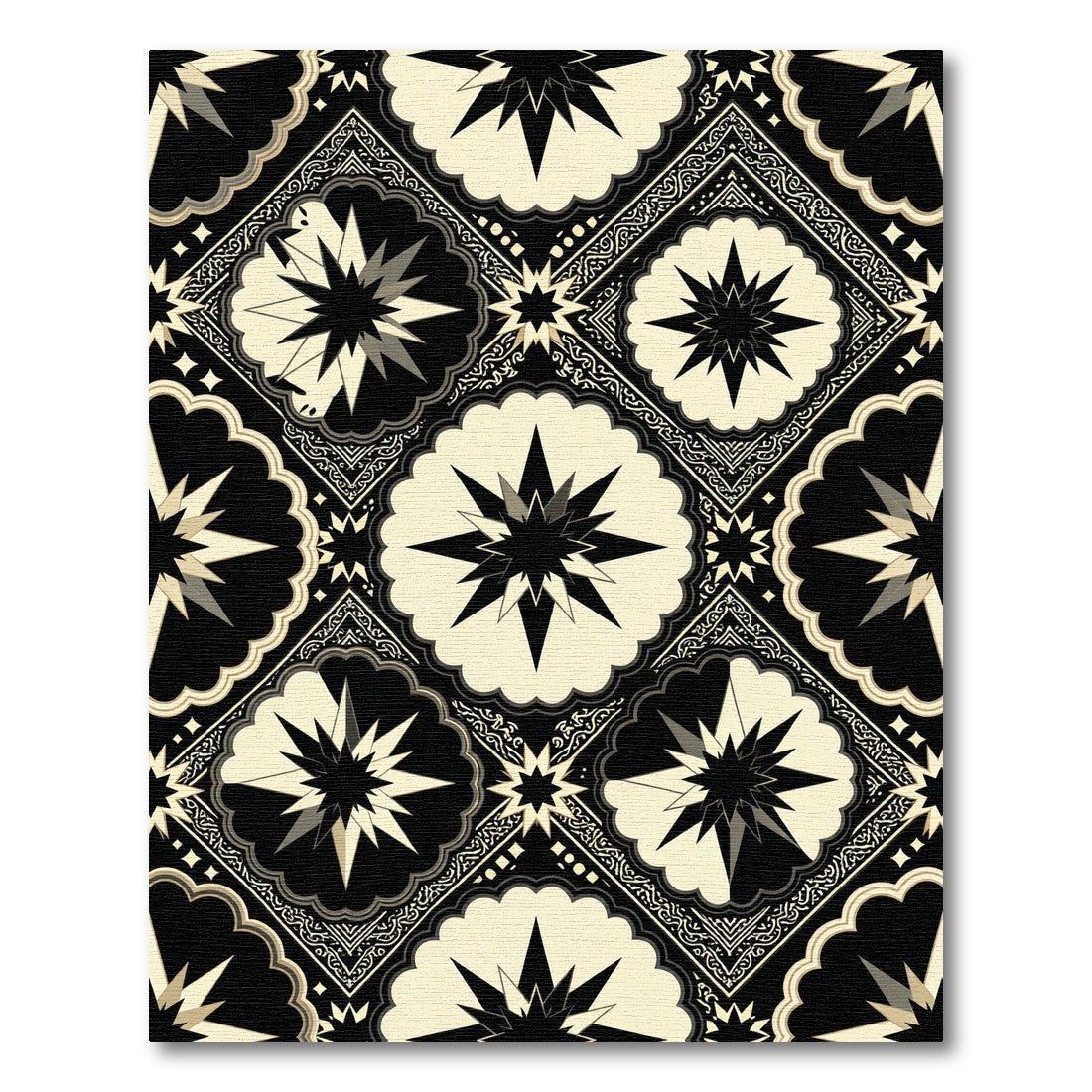 Monochromatic Celestial Starburst Geometric Tile Rug