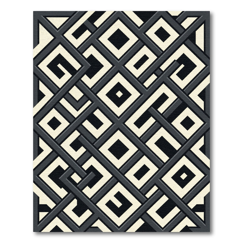 Modern Monochrome Interlocking Geometric Square Art Rug