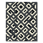 Modern Monochrome Interlocking Geometric Square Art Rug