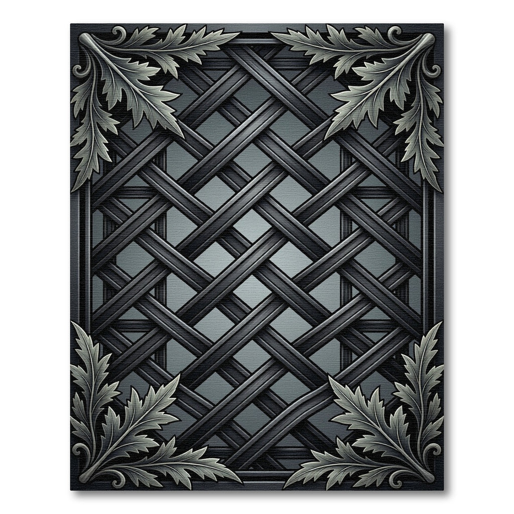 Ornate Black Woven Lattice Foliage Rug