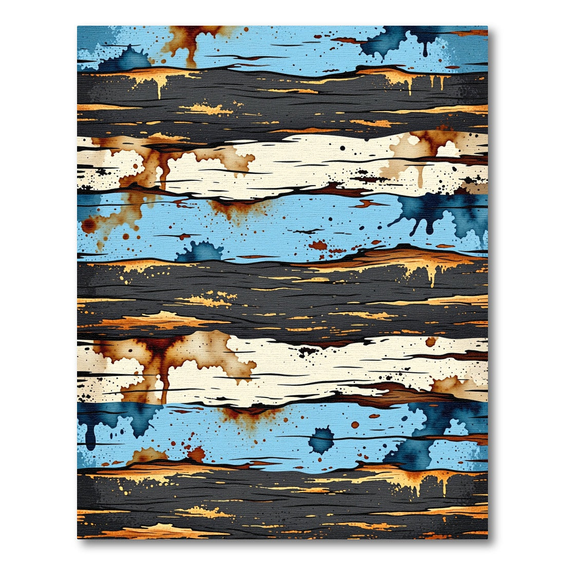 Textured Blue Wood Grain Splatter Rug