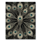 Elegant White Peacock Feather Mandala Rug