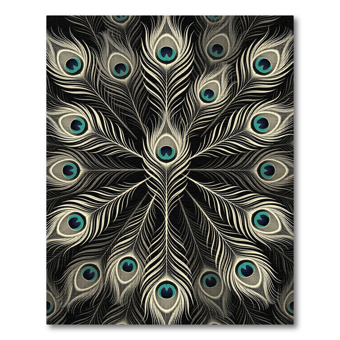Elegant White Peacock Feather Mandala Rug