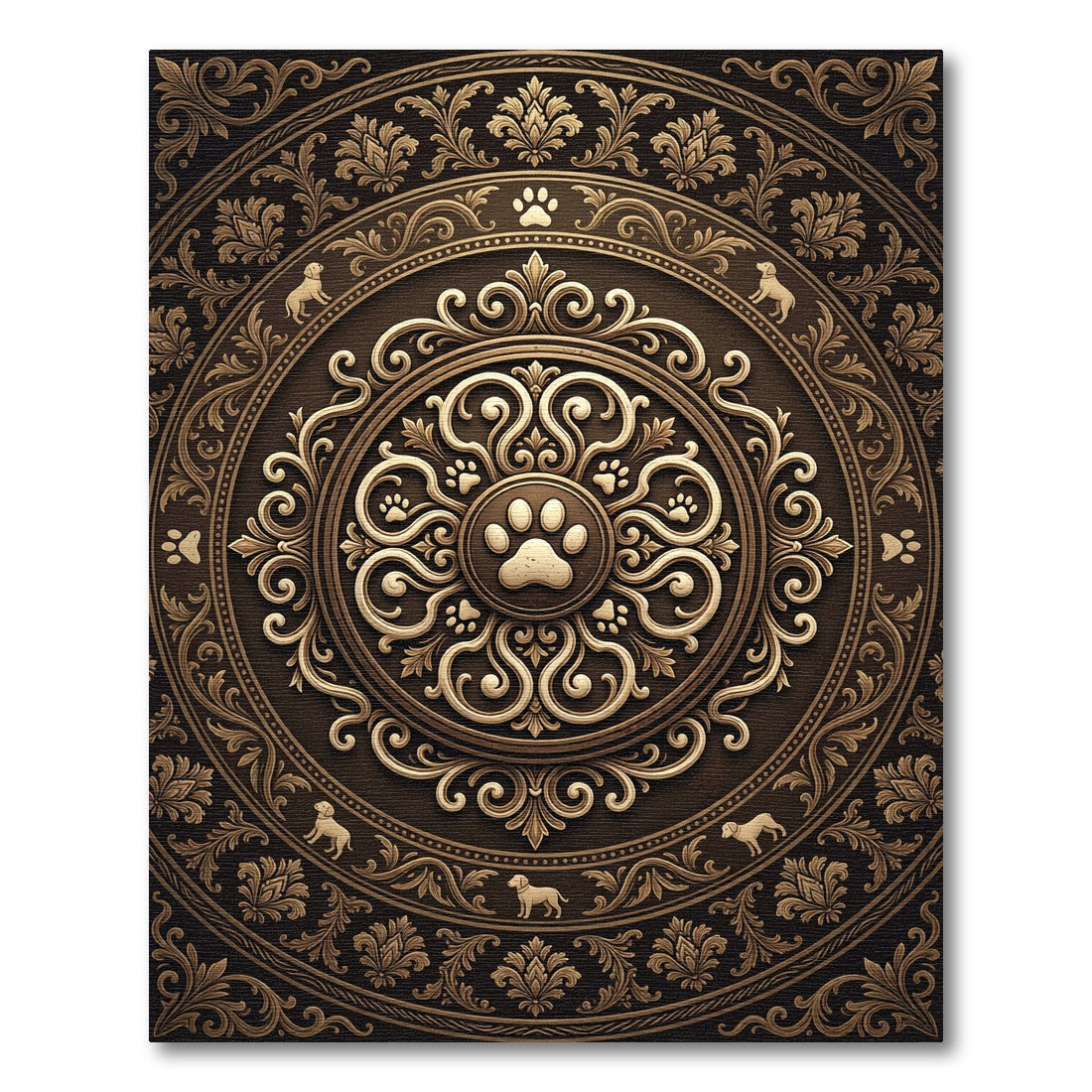 Elegant Bronze Paw Print Medallion Rug