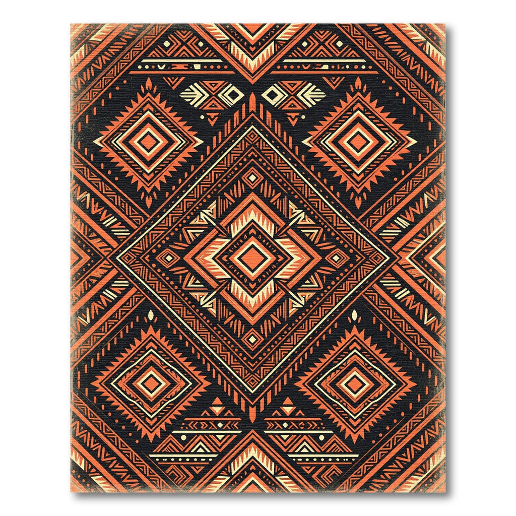 Bold Orange Black Geometric Tribal Ink Rug