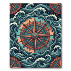 Nautical Compass Amidst Teal Ocean Waves Rug