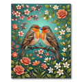 Coral Robins Amidst Floral Branches Rug