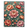 Blooming Peony Floral Teal Botanical Garden Rug