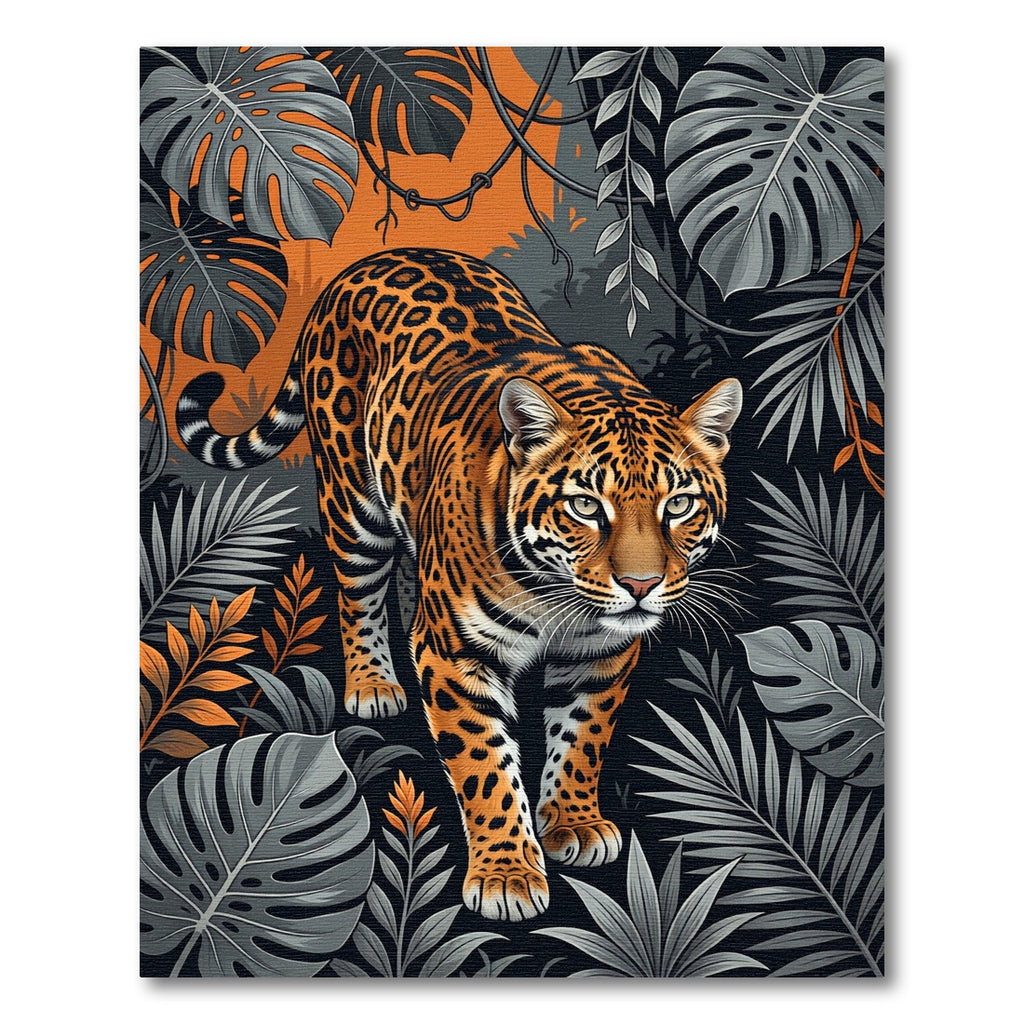 Bold Jungle Leopard Orange Tropical Foliage Rug
