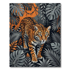 Bold Jungle Leopard Orange Tropical Foliage Rug