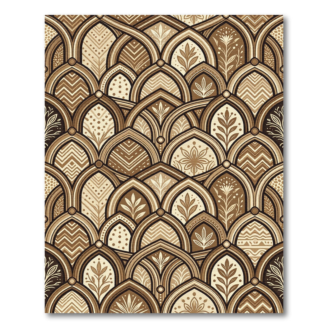 Earthy Brown Art Deco Arch Scallop Rug