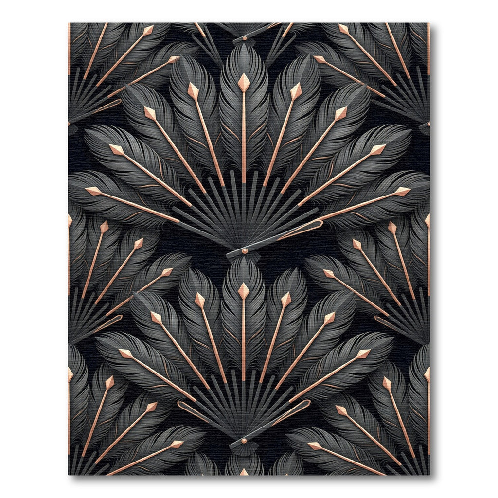 Art Deco Black Feather Fan Accent Rug