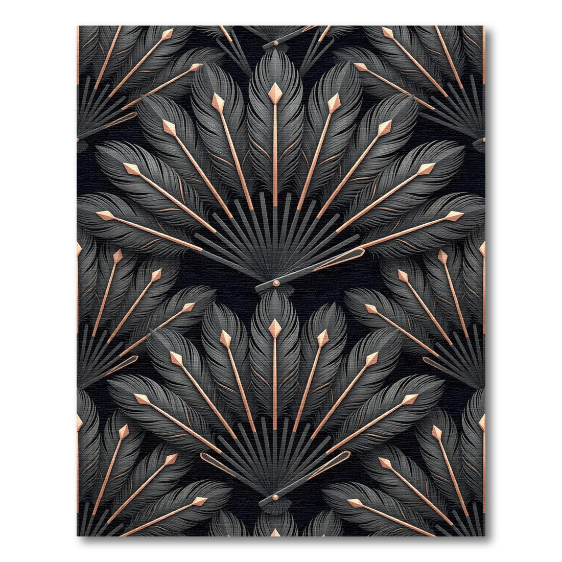 Art Deco Black Feather Fan Accent Rug