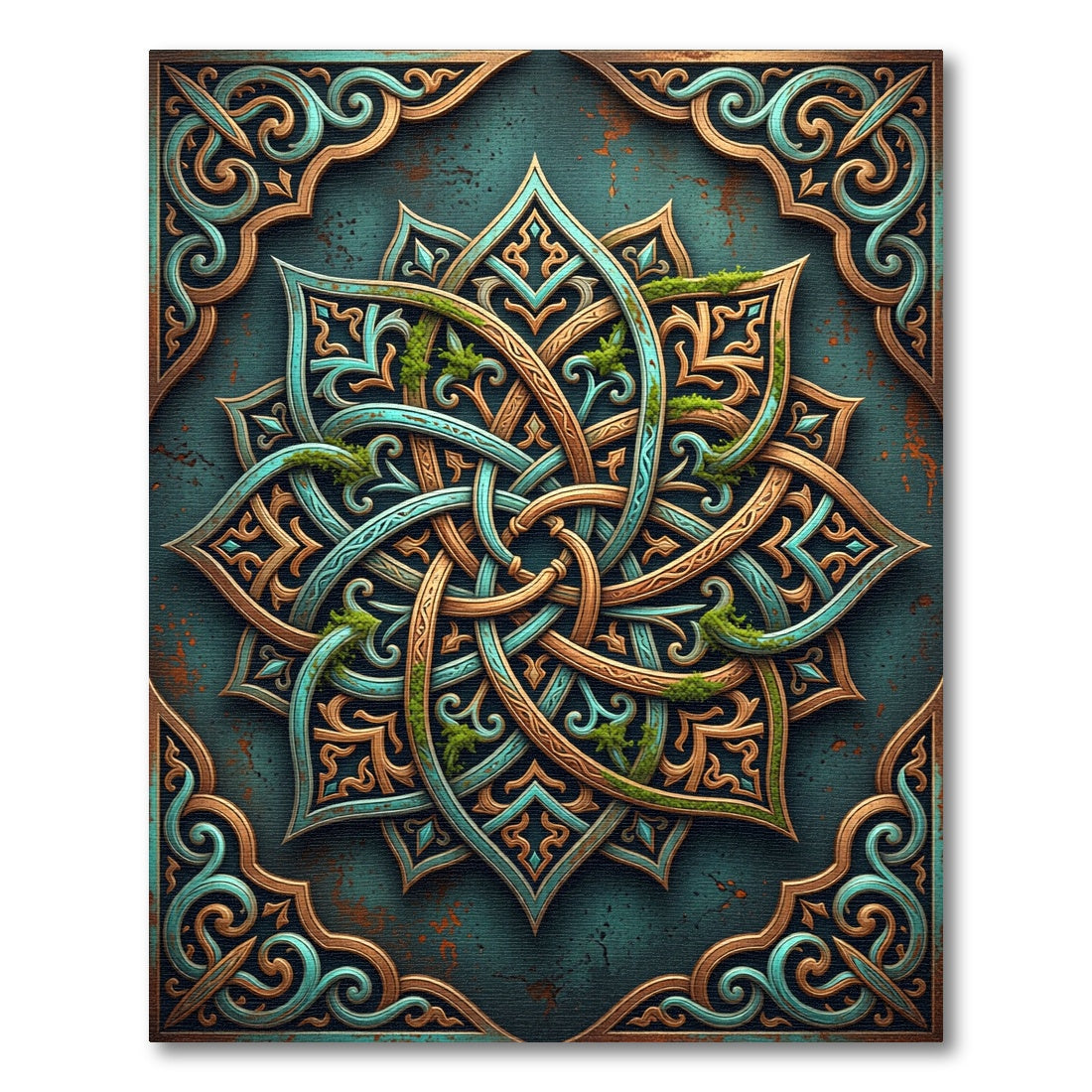 Turquoise Bronze Intertwined Celtic Mandala Rug