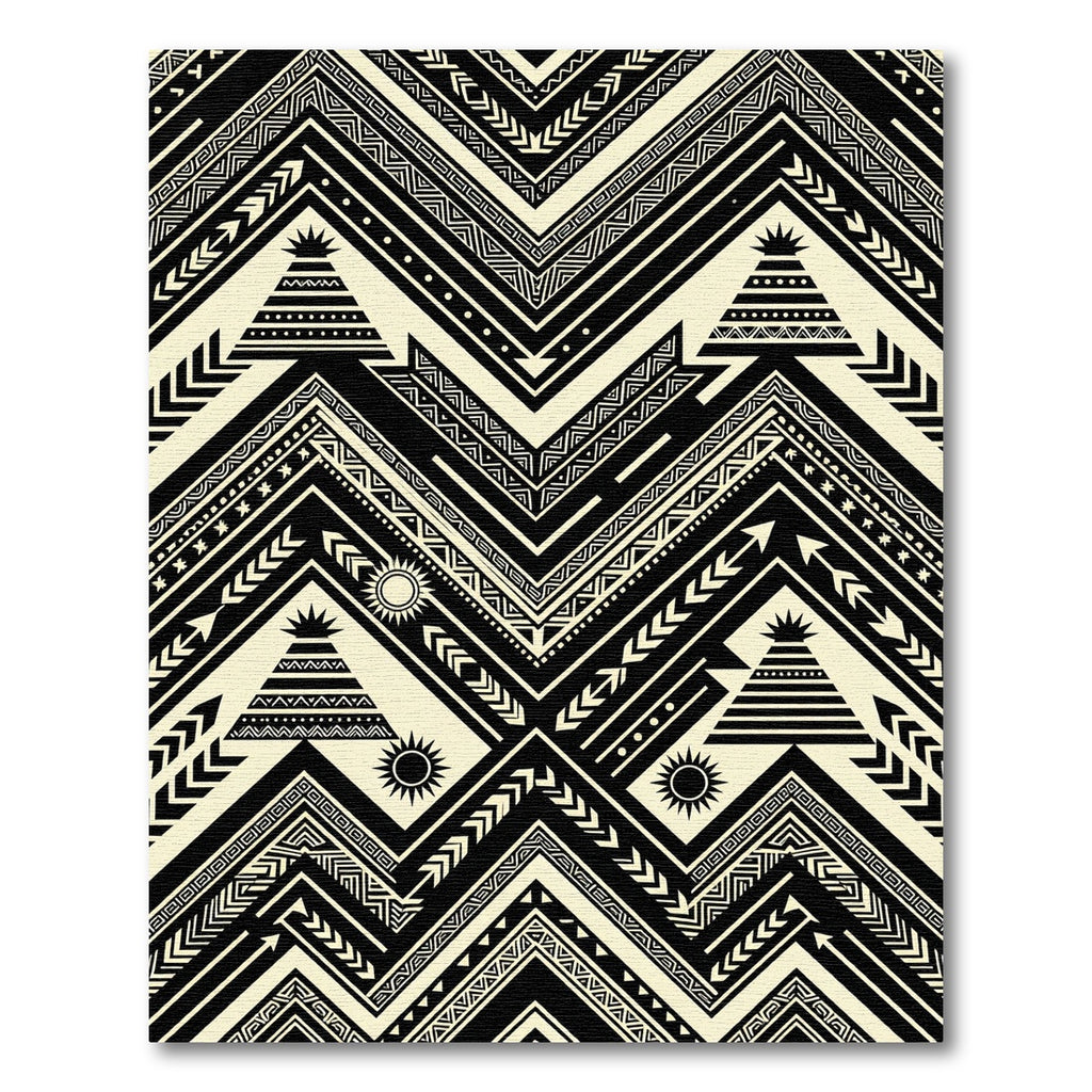 Black Cream Tribal Sun Tipi Zigzag Rug