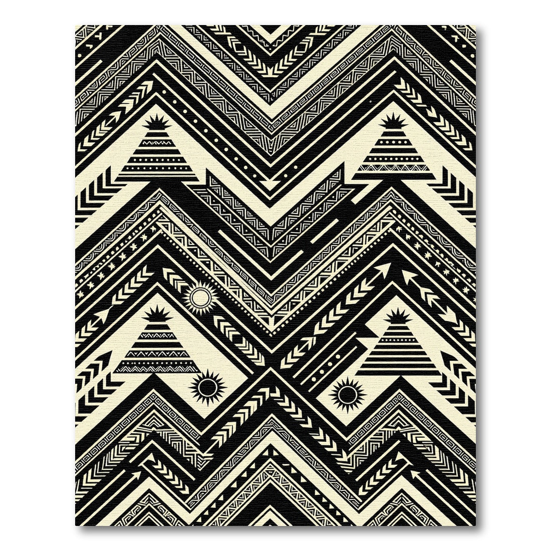 Black Cream Tribal Sun Tipi Zigzag Rug