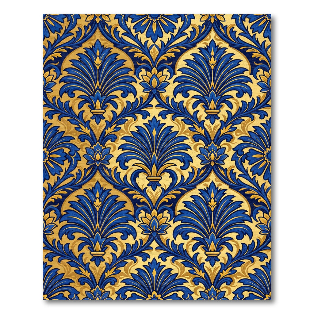 Royal Blue Golden Damask Floral Rug