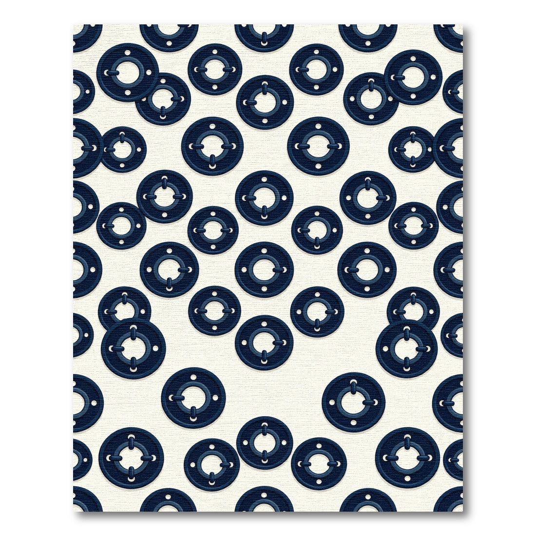 Navy Blue Circular Geometric Graphic Rug