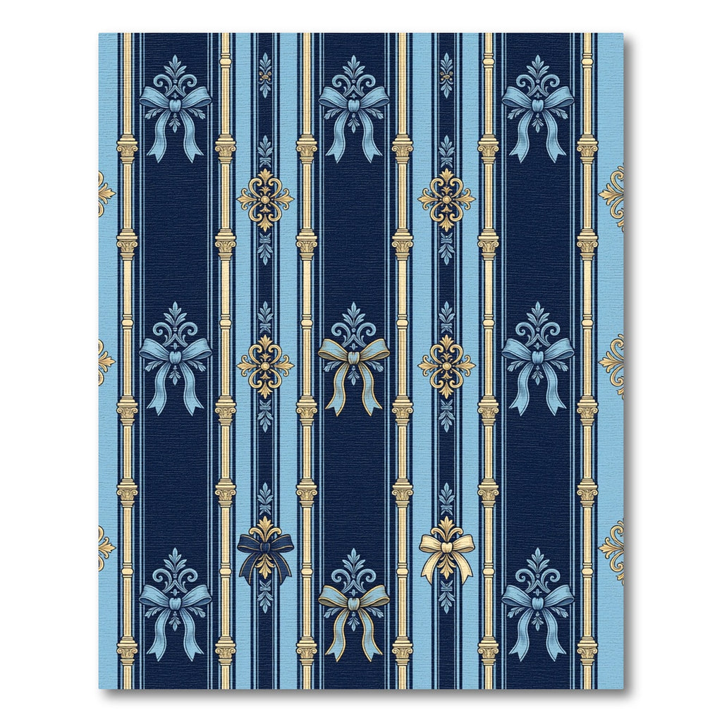 Navy Blue Light Blue Gold Bow Stripes Rug