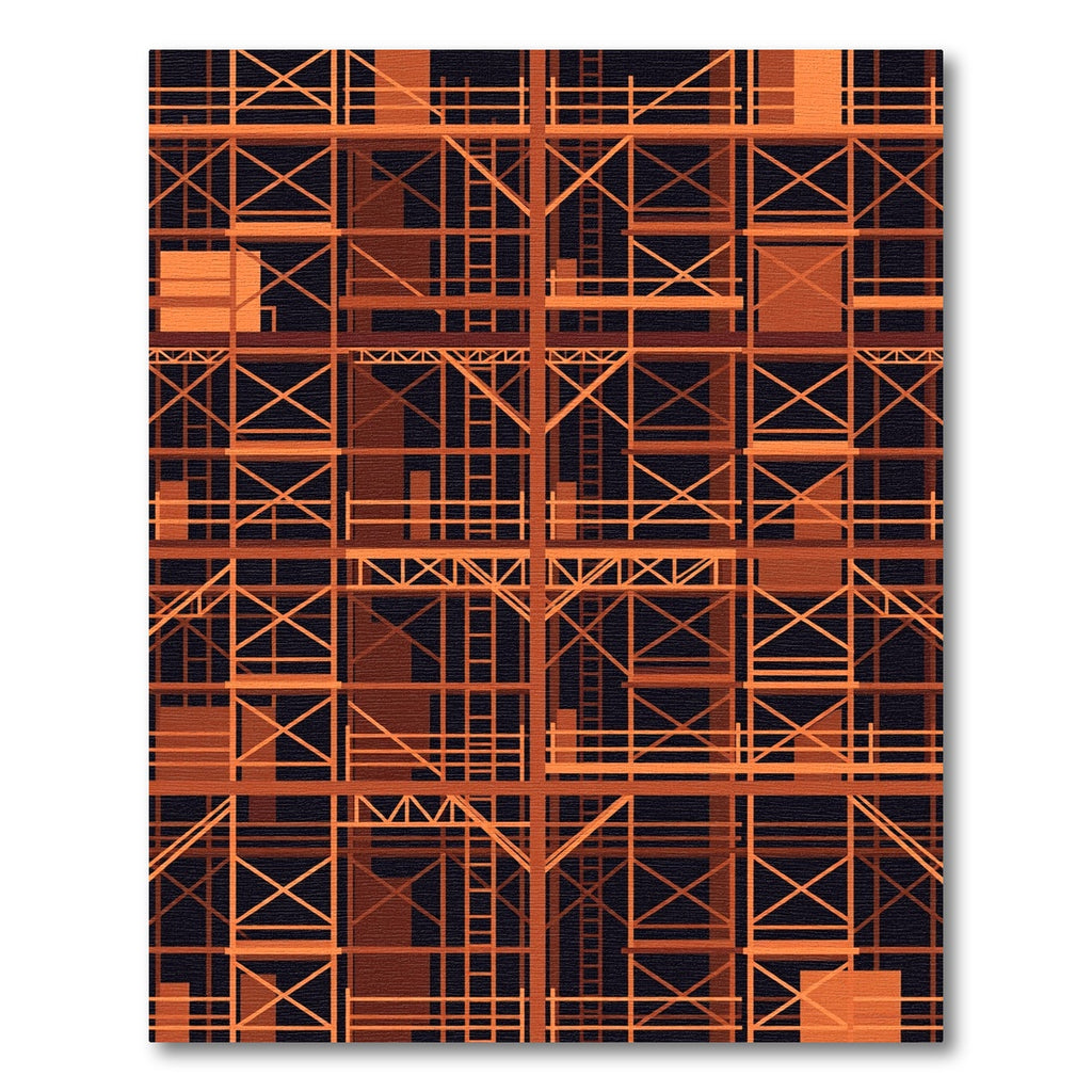 Orange Geometric Scaffolding Structure Rug
