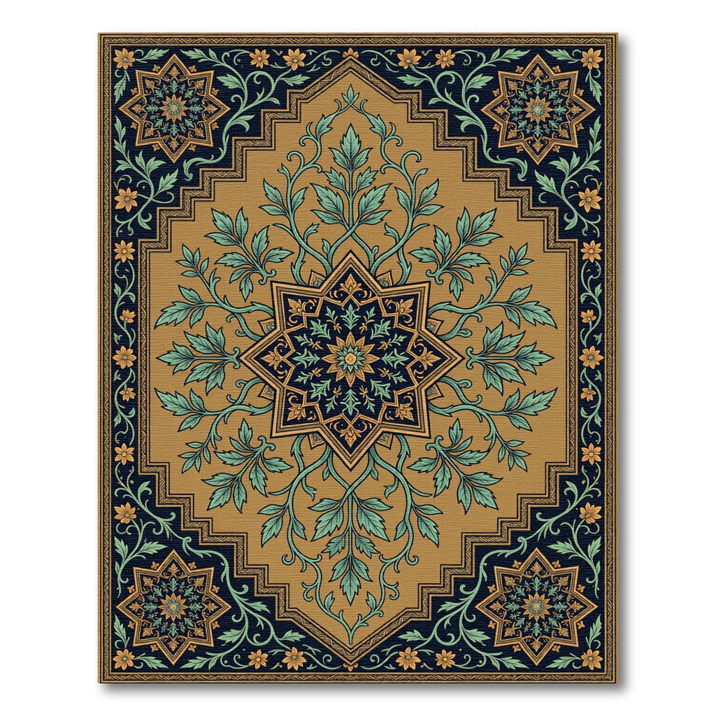 Golden Ochre Floral Medallion Rug
