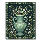 Elegant Teal Floral Vase Ceramic Art Rug