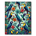 Vibrant Tropical Toucan Parrot Jungle Foliage Rug