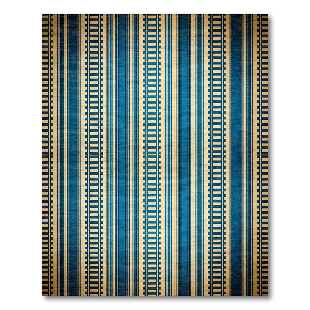 Vintage Blue Gold Linear Stripe Rug
