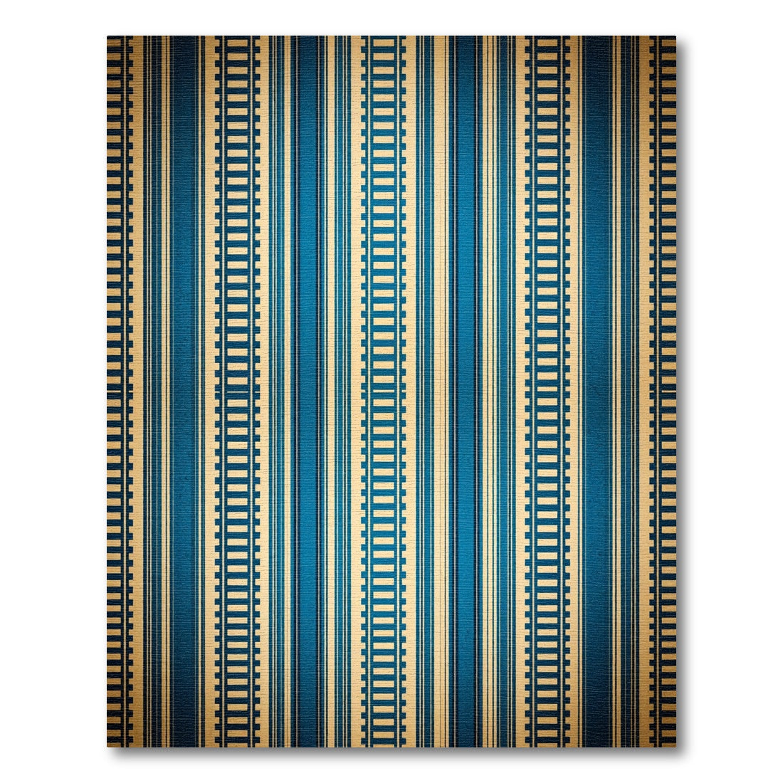 Vintage Blue Gold Linear Stripe Rug